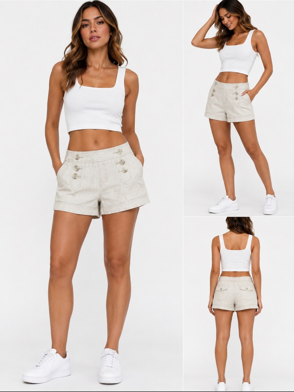 Express Linen Blend Sailor Shorts Beige Button Front Women’s Size 2